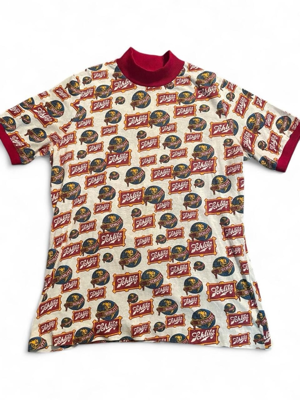 Schlitz Retro Logo Long Sleeve Tee in Red & Cream